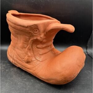 Vintage Scioto Pottery Mold Red Wear Handmade Old Country Boot Planter